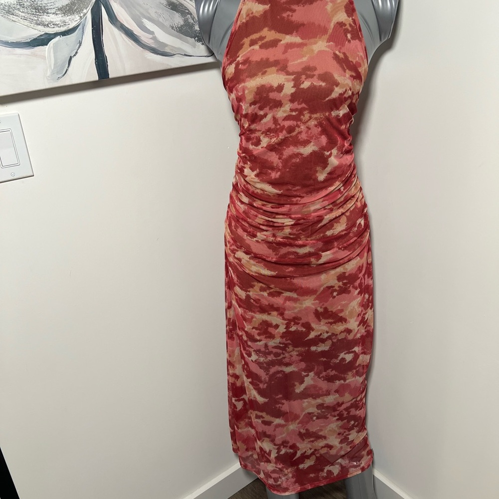 Elegant Red and Pink Halter Dress